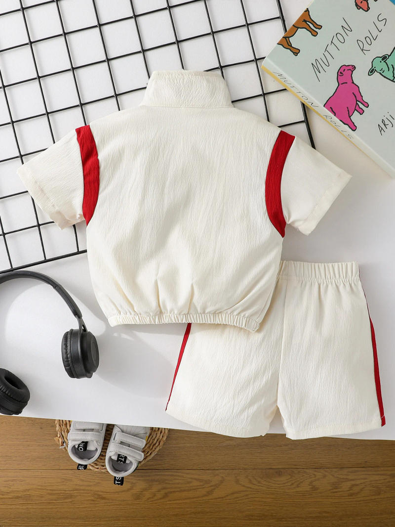 Description Picture 3 of item2Pcs Baby Boys Short Sleeve With Zipper Top & Pants Set Summer Outdoor Sports Clothes For 1-3Y Casual