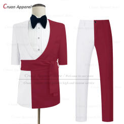 Classic Men's Suit Set Formal Party Slim Fit Blazer Pants Two Pieces Wedding Banquet Tailor-made New White Red Splicing Outfits
