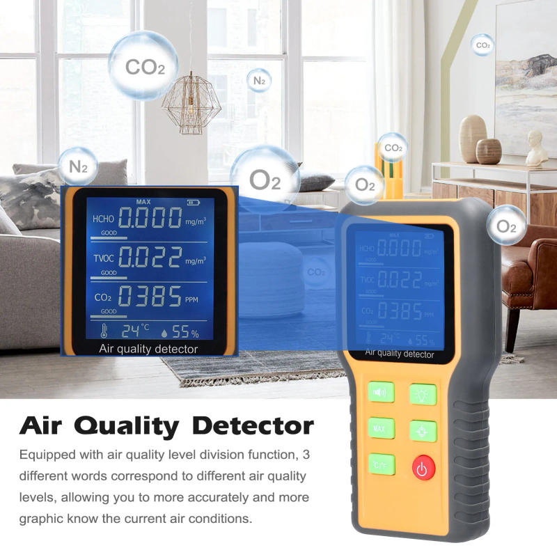 Description Picture 6 of itemCO2 meters Air Quality Monitor Detector LCD Display with Backlit Carbon Dioxide TVOC HCHO Temperature Humidity Detect Sensor