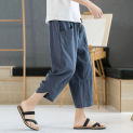 Men'S Casual Solid Color 2024 Trousers Large Pocket Cotton Linen Straight Summer Pants Drawstring Baggy Fashion Pantalones