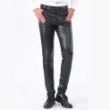 2024 Tight Motorcycle Faux Leather Pants Men Casual Trousers Pu Feet Pants for Men Fashion Slim Tight-fitting Pantalon Homme