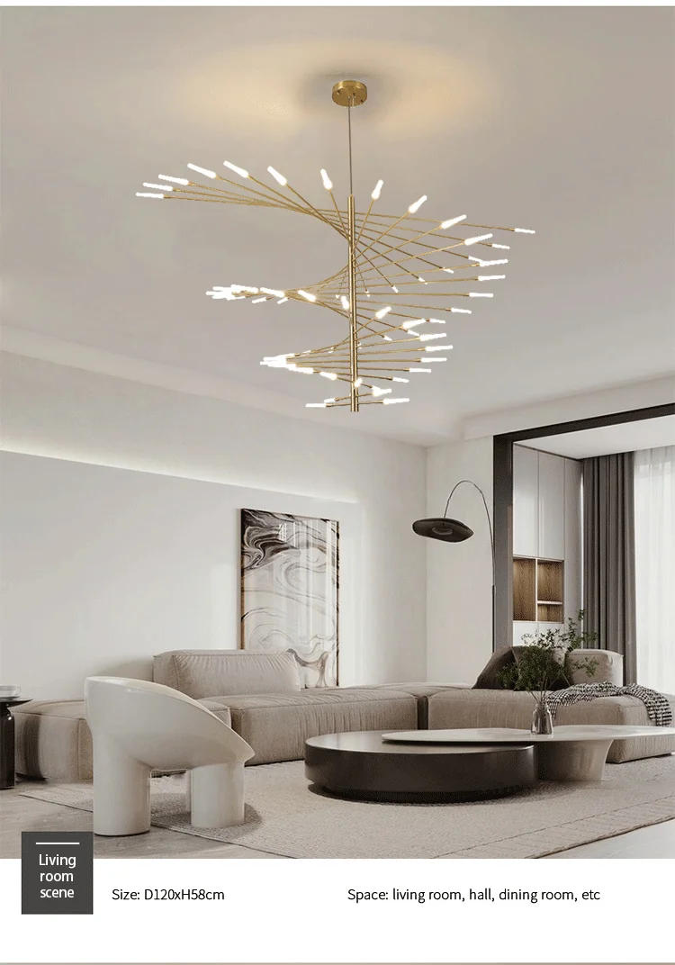 Description Picture 6 of itemModern Branch Shaped Chandelier Ceiling Decoration Living Room Bedroom Dining Room Black and Gold Duplex Building Pendant Lights