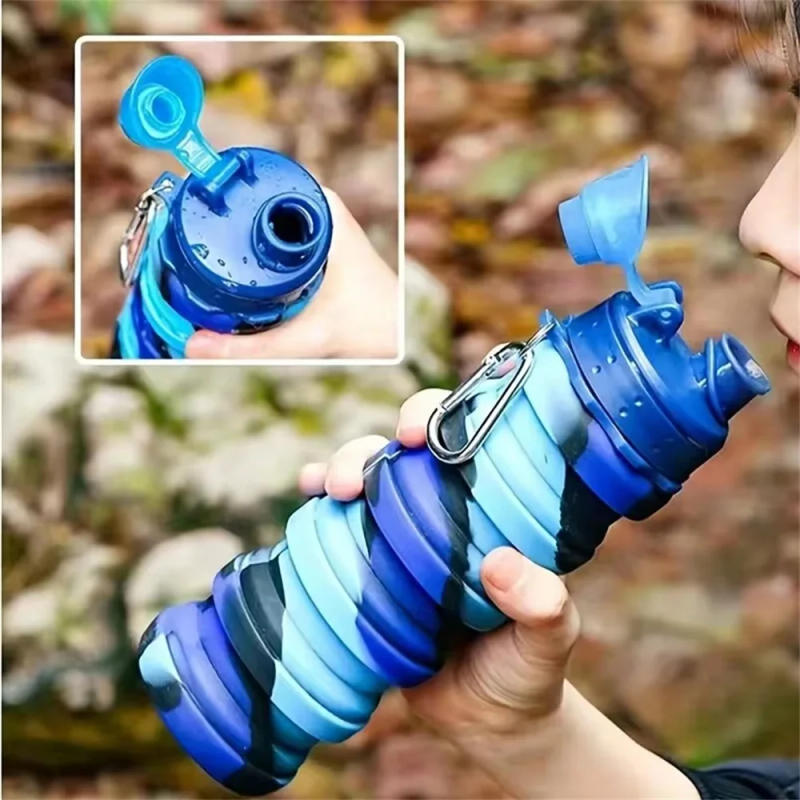 Description Picture 5 of itemSilicone Foldable Water Bottle For Sports, Reusable Leakproof Water Bottle With Carabiner