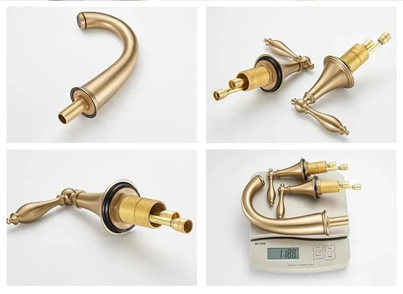 Description Picture 4 of itemBrushed Gold Bathroom Faucet Total Brass  Basin Widespread Sink 3 Hole Hot And Cold Waterfall Water Tap