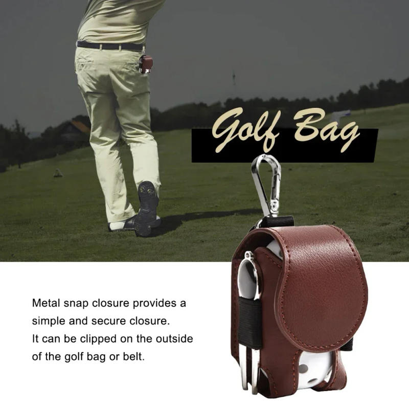 Description Picture 4 of item1PC Golf Ball Bags Mini Ball Storage Bags PU Leather Hang On Waist Golf Ball Bag Pouch With Metal Buckle Golf Belt Ball Bags