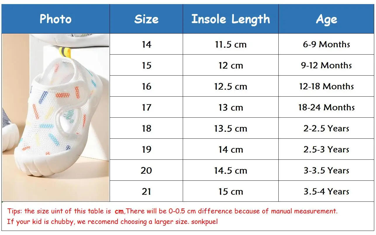 Description Picture 3 of itemSummer Breathable Air Mesh Kids Sandals 1-4T Baby Unisex Casual Shoes Anti-slip Soft Sole First Walkers Infant Lightweight Shoes
