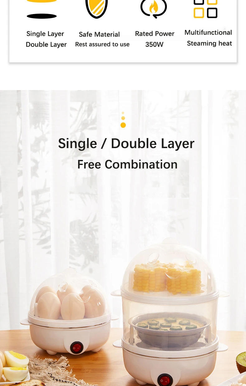 Description Picture 3 of itemElectric Egg Cooker Multifunction Double Layers Egg Boiler Corn Milk Rapid Breakfast Cooking Egg Steamer Appliances Kitchen