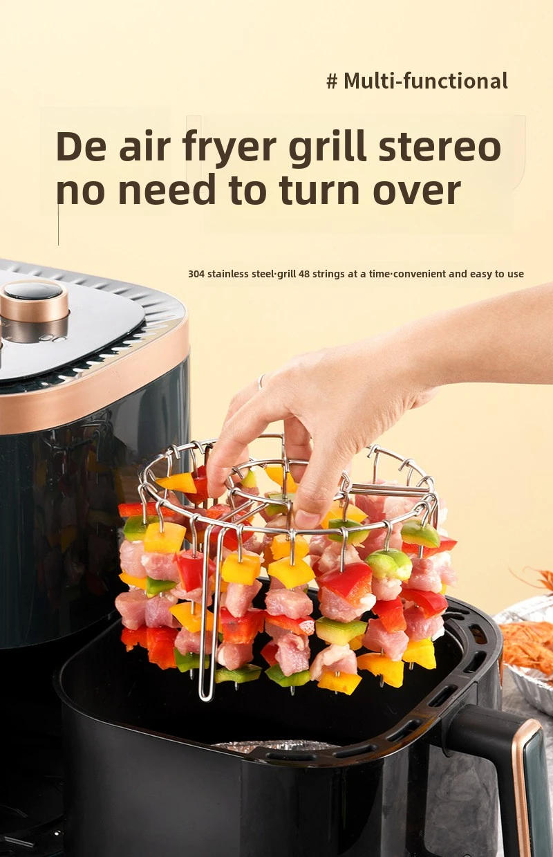 Description Picture 2 of item12/24/48 Skewers  Air Fryer Stainless Steel Grill Vertical Skewer Hanging Oven Kebab Rack Kebab Holder Kitchen Gadgets Grill
