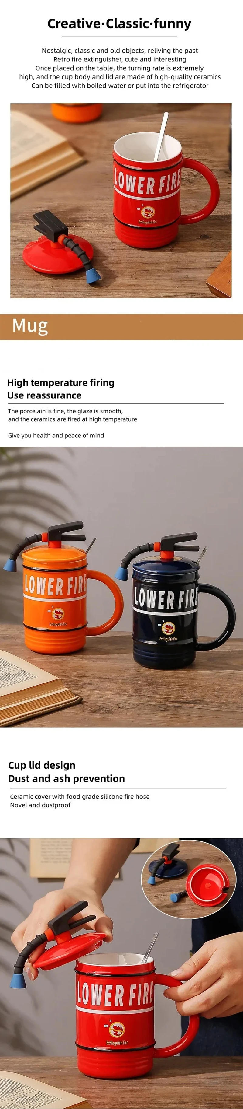 Description Picture 3 of itemCreative Ceramic Cups, Fire Extinguishers, Personalized Mugs With Lids, Spoons, Home Office Coffee Cups, Gifts For Firefighters