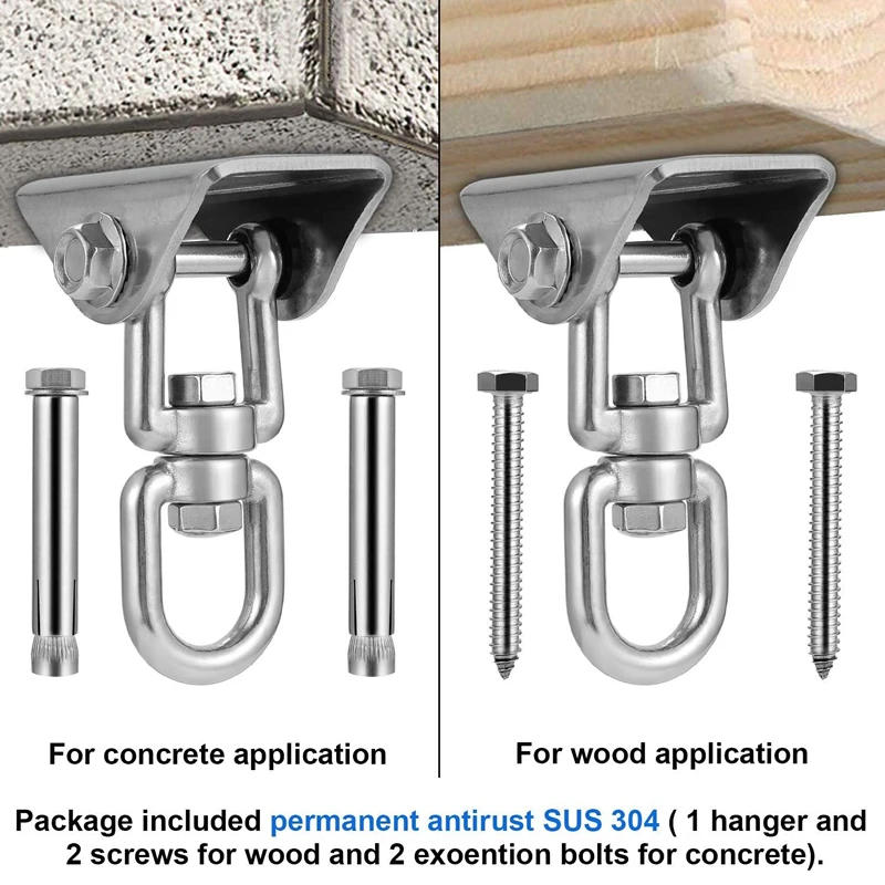 Description Picture 3 of itemSUS304 Heavy Duty Punch Bag Swing Swivel Hangers Hook for Outdoor Patio Yoga Hammock Hanging Chair Sandbag 360° Rotating Black