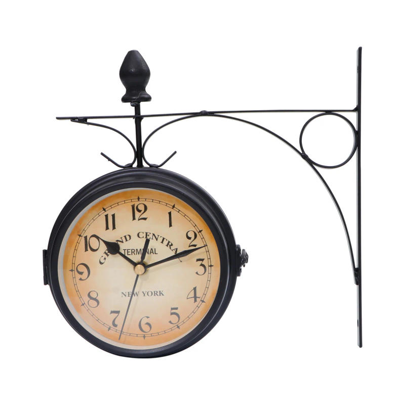Description Picture 2 of itemDouble Sided Train Station Waterproof Wall Clock Retro Wrought Iron Wall Clock Garden Silent Wall Clock timer Decoration