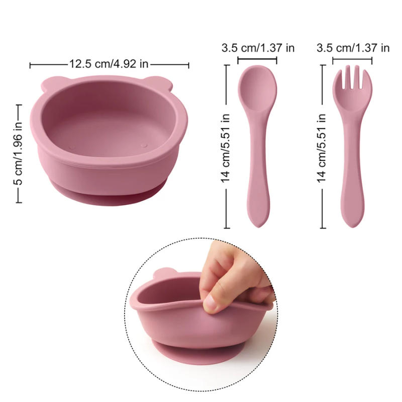 Description Picture 2 of item3PCS Silicone Baby Tableware Cute Cartoon Bear Bowl Suction Lunch Box Soft Spoon Fork Feeding Training Dinner Set Baby Meal Tray
