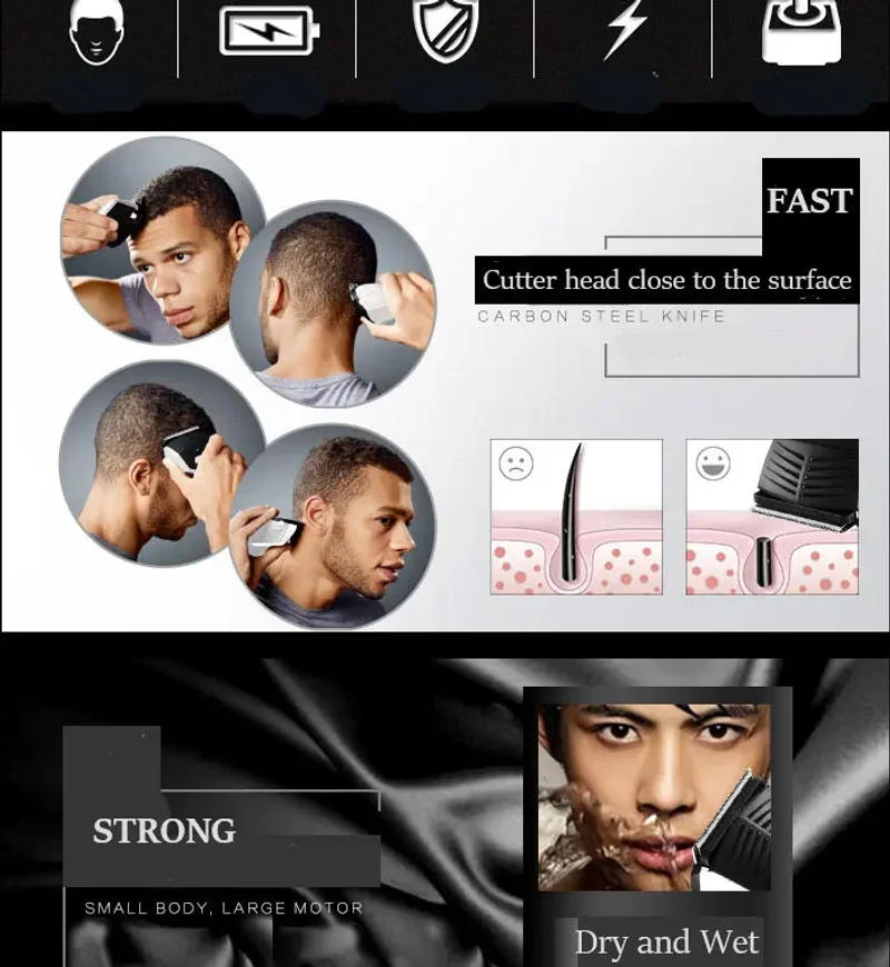 Description Picture 6 of itemKemei Hair Clipper Professional Electric Cordless Hair Beard Trimmer 0.1mm Bald Head Self Hair Cutting Machine For Men Kids 6032