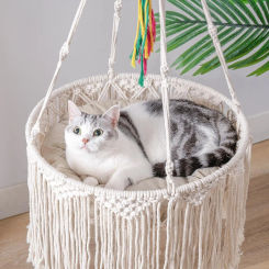 MEWOOFUN Macrame Cat Hammock Cat Wall Furniture Hanging Cat Bed for Indoor Cats Boho Cat Swing Bed for Sleeping/Playing