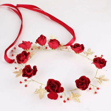 Red Rose Flower Shaped Alloy Headband Hair Wedding Bridal with Beads Hair Clasp Hair Band Hair Accessories Dress Accessories