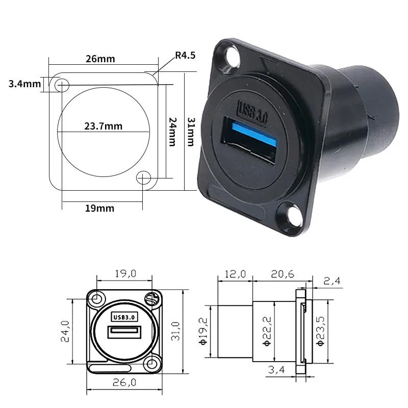 Description Picture 4 of itemD-Type USB 3.0 Module Panel Type, Single Port, Double Port, Fixo HDMI Fêmea Socket, Straight through 2.0 Socket