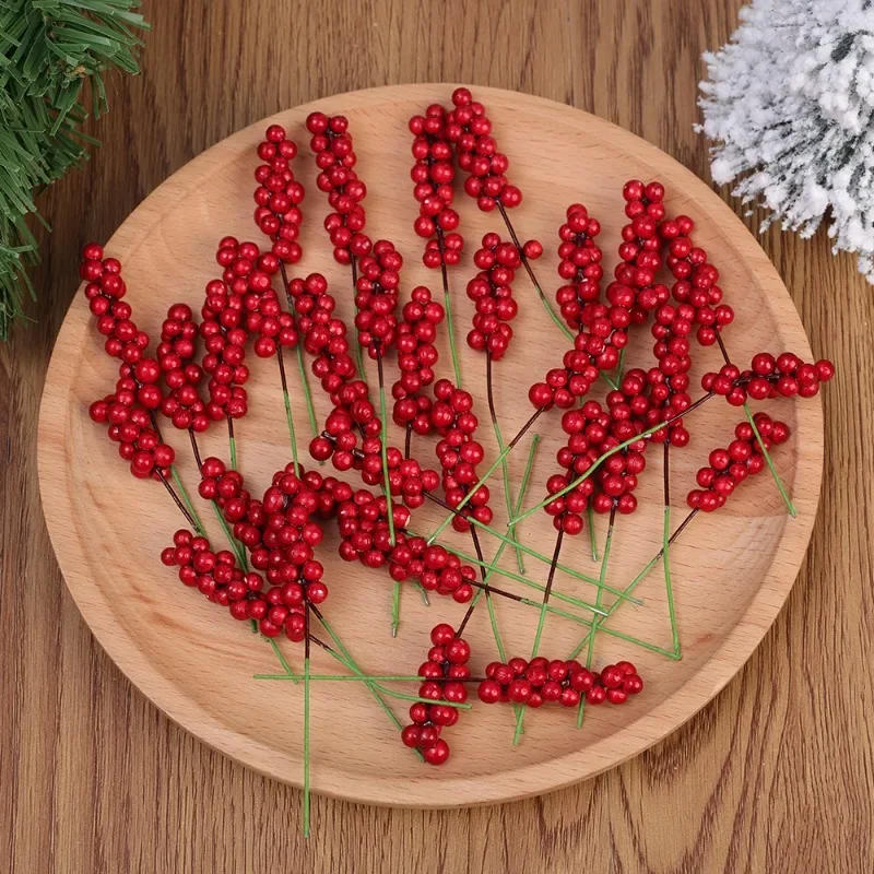 Description Picture 6 of itemArtificial Foam Berries Red Holly Berry Stems DIY Xmas Tree Wreath Fake Plants Fruit Bouquet Ornament Xmas Party Home Decoration