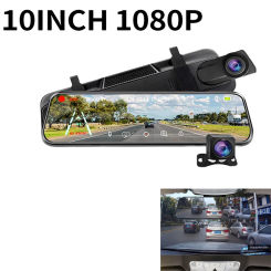 Car Dash Cam 10inch 4K Dvr Carplay Auto 5G WIFI AUX Stream RearView Mirror Dashcam Camera Drive Recorder FM