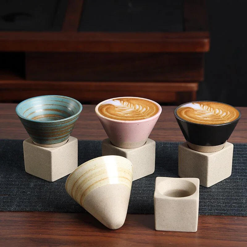 Description Picture 3 of item1pc Retro Japanese Triangular Cone Shape Pottery Tea Coffee Cup Pull Ceramic Mug Rough Latte Tea Porcelain Cup for Home Office