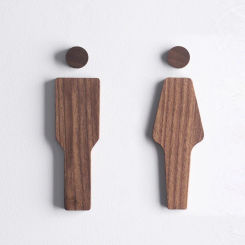 One Pair Women's And Men's Toilet Sign Walnut Wood Self-adhesive Wc Sign Board Retro Minimalist Rest Room Signage Stickers Decor