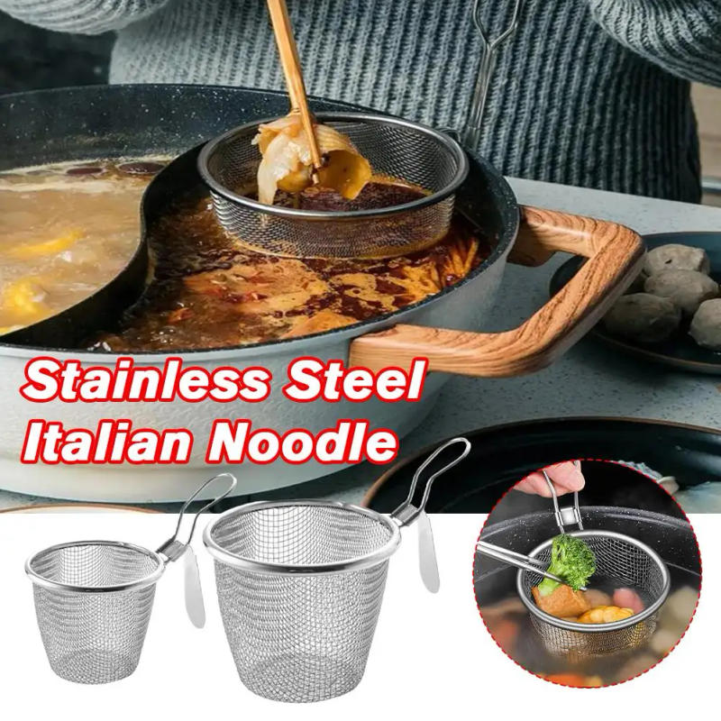 Description Picture 4 of itemStainless Steel Mesh Net Strainer Basket Colander Hot Food To Steam Boil Cook Rinse Strain Pasta Colander Fry Pot Vegetable U6n7