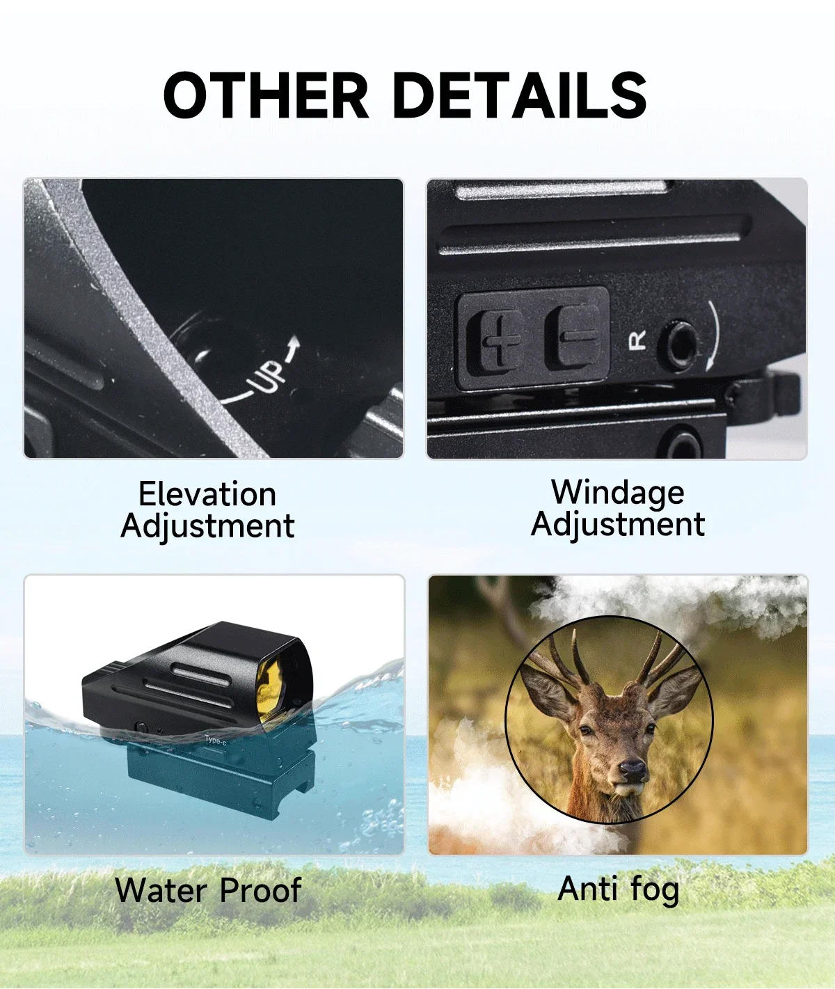 Description Picture 6 of itemHD103R Red Dot Sight WithType-C USB Rechargeable Sight 4 Reticle Optics Red Dot Scopes Airsoft Hunting Tactical Rifle Scope