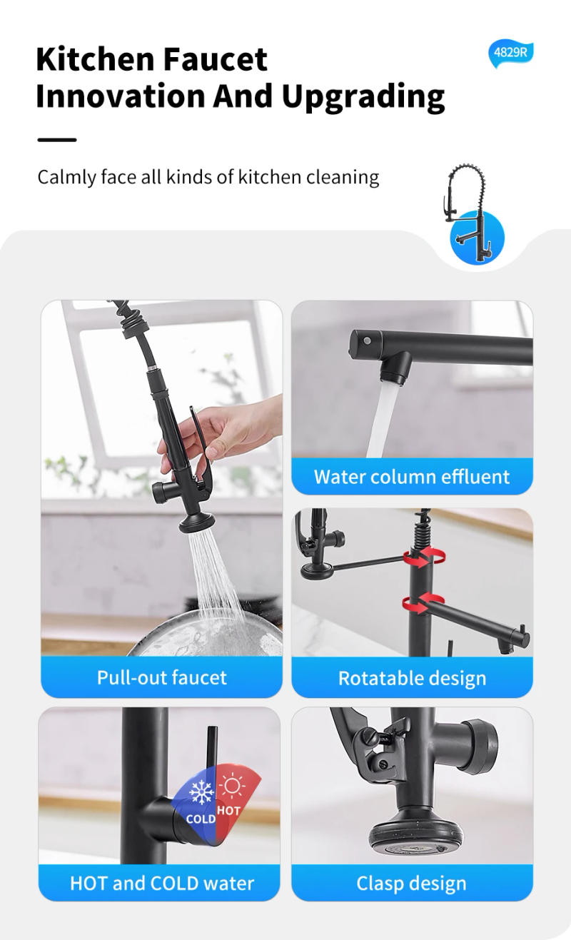 Description Picture 3 of itemBlack Kitchen Faucet Chrome Brass Tall kitchen faucet mixer Sink Faucet Pull Down Spray Single Handle Swivel Spout Mixer Taps