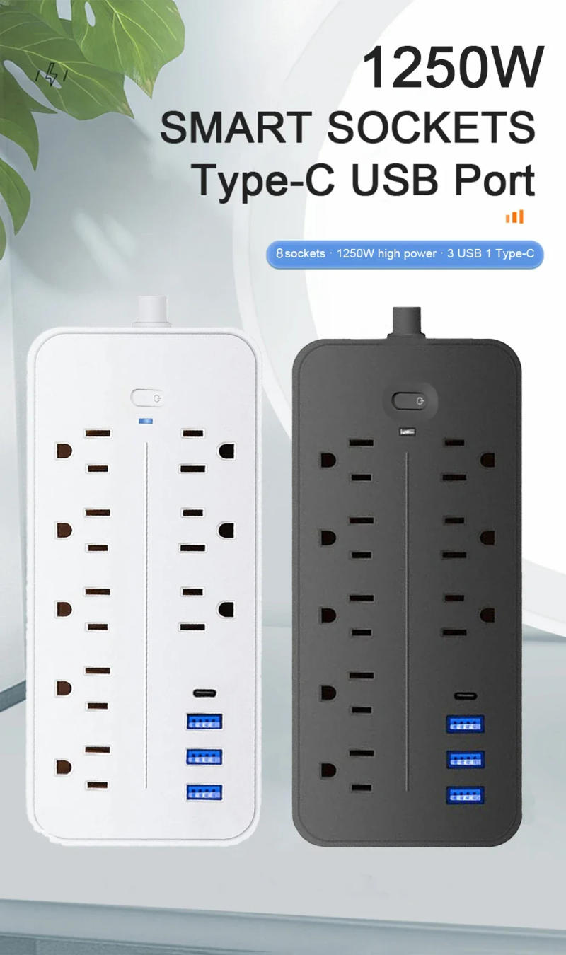 Description Picture 2 of itemUS Outlets Power Strip Multitap Socket AC110V Extension Cord Electrical with USB Type C Fast Charging WITH Overload Protection
