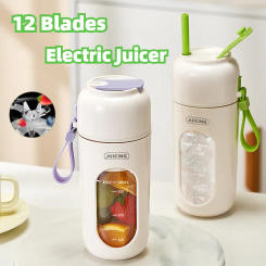 340ML Portable Blender Electric Juicer 12 Blades Fruit Mixers 2600mAh USB Rechargeable Smoothie Juicer Cup Squeezer Juice Maker