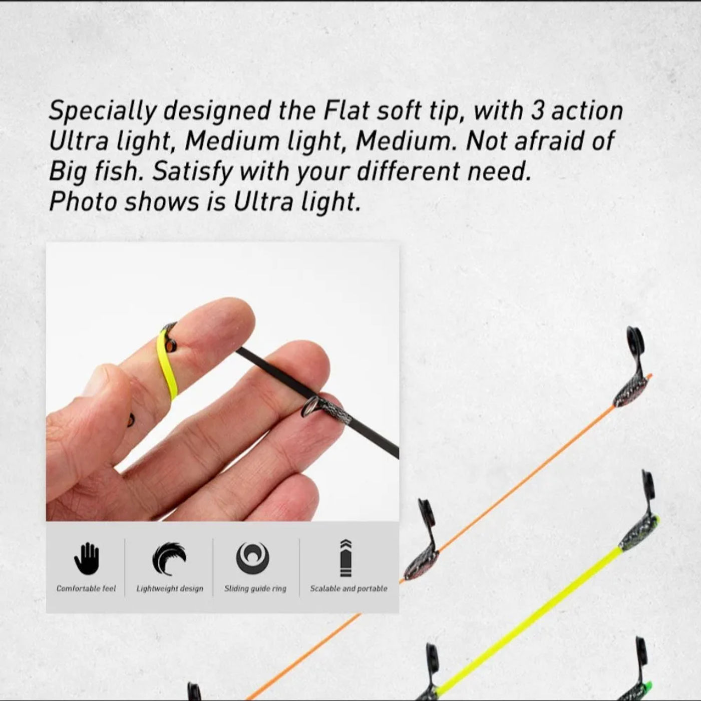 Description Picture 5 of itemUL ML Winter fishing rod soft tip 50cm Ice fishing rod with Flat tip high quality Fiber Glass tip with cork handle