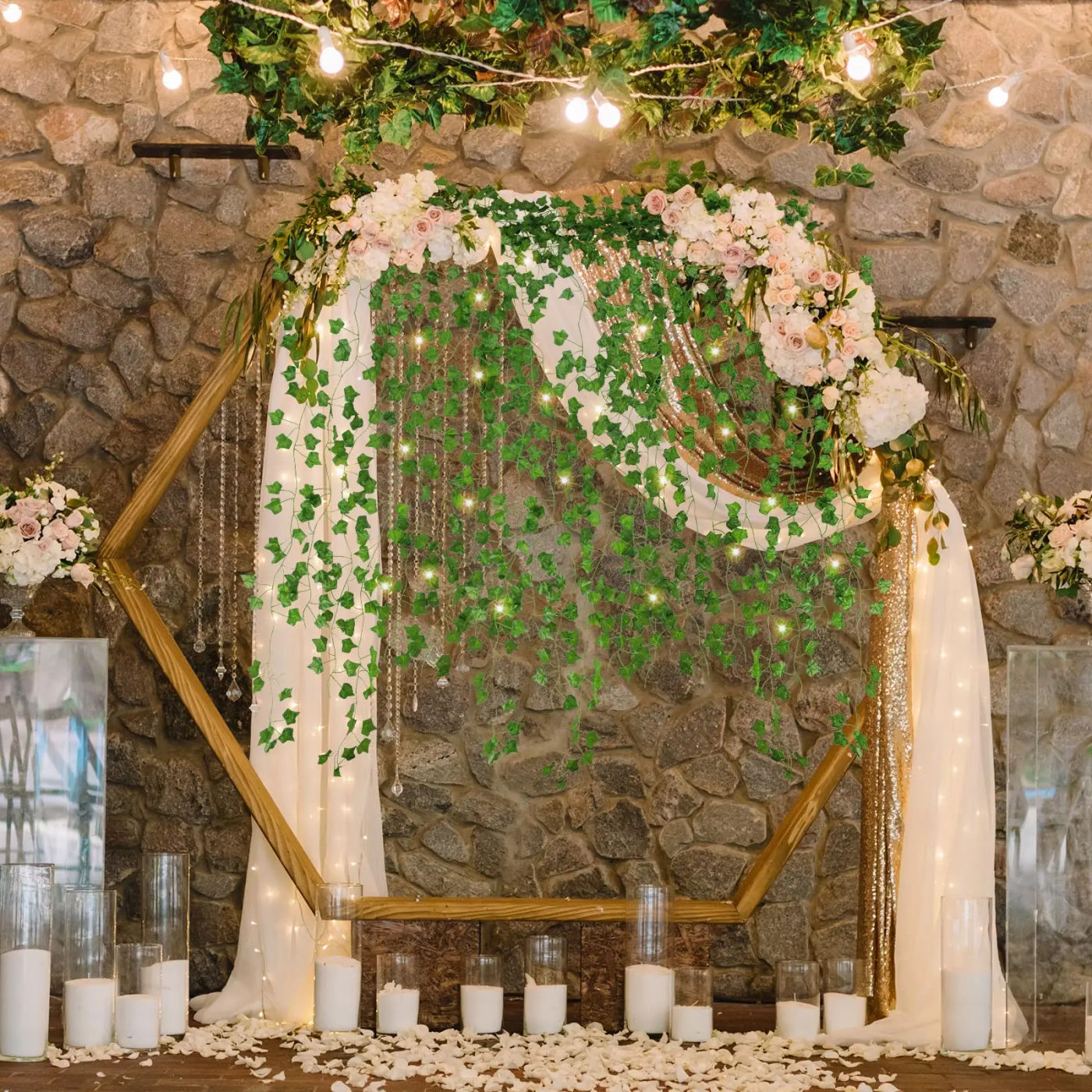 Description Picture 5 of item12x 2M Artificial Plant Green Ivy Leaf Garland Hanging Vines Outdoor Greenery Wall Decor DIY Fake Wreath Leaves Home Party Decor