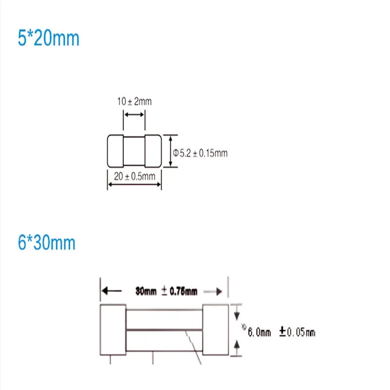 Description Picture 5 of item10pcs6*30mm5*20mm Glass Fuse 250V 0.1 0.2 0.3 0.5 1 2 3 4 5 6 8 10 15 20 25 30A AMP Fuse Electronic Component Voltage Protection
