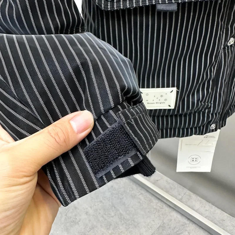 Description Picture 5 of itemMen's winter standing collar down jacket casual down jacket warm striped PU leather business down jacket