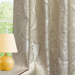 1Panel Semi-Sahde Bedroom Curtains ,Bronzing Leaf 3D Jacquard Design ,White Window Screen Tulle Drape Decoration for Living Room