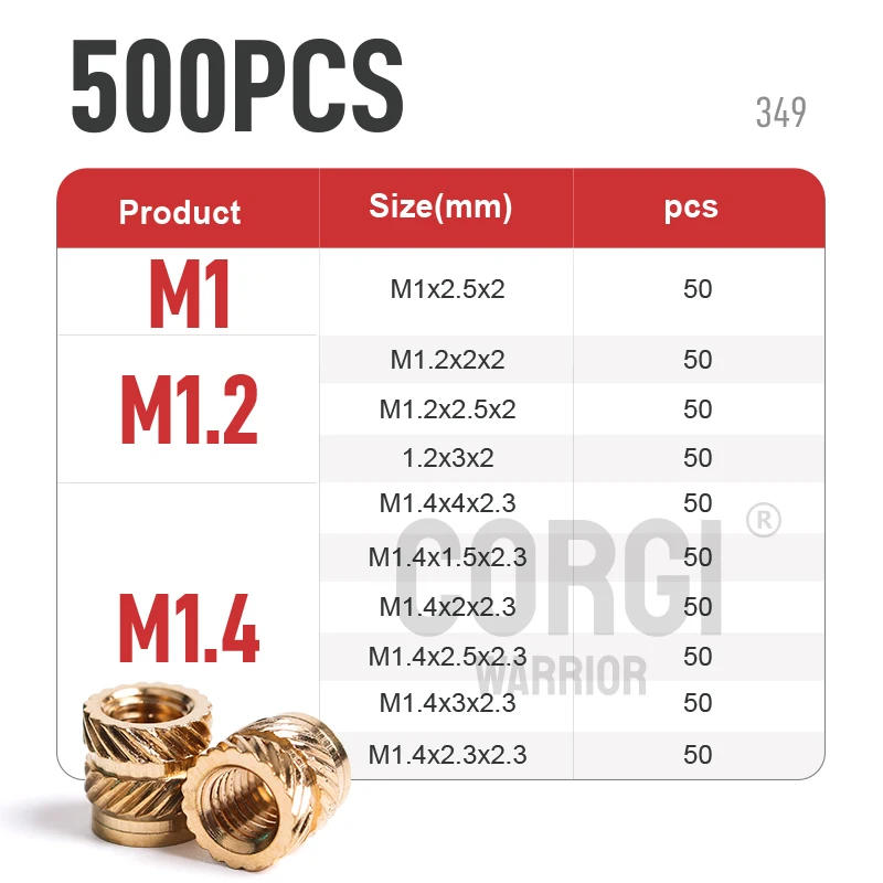 Description Picture 6 of itemM1 M1.2 M1.4 M2 M2.5 M3 M4 M5 M6 M8 Hot Melt Brass Insert Nut Kit Knurled Thread Injection Insertsnut for Plastic up to 1000P