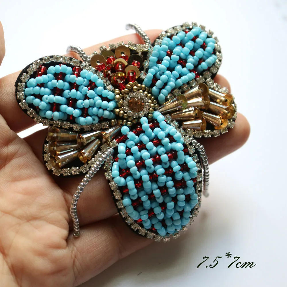 Description Picture 5 of item1pc flower embroidered beaded Patches for Clothing sew on rhinestonen butterfly mouse parche Appliques Decoration Badge parche