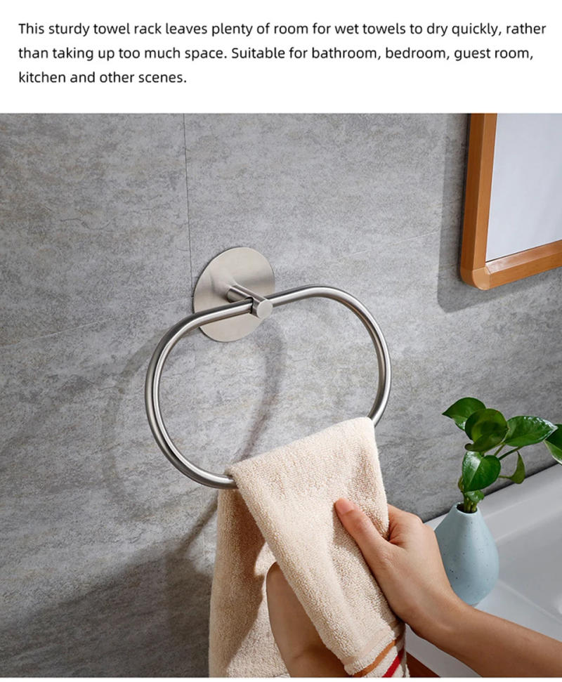 Description Picture 6 of itemBathroom Stainless Steel Towel Ring Self-Adhesive Towel Hooks Ring Rail Bars Hanging Racks Kitchen Bathroom Storage Accessories