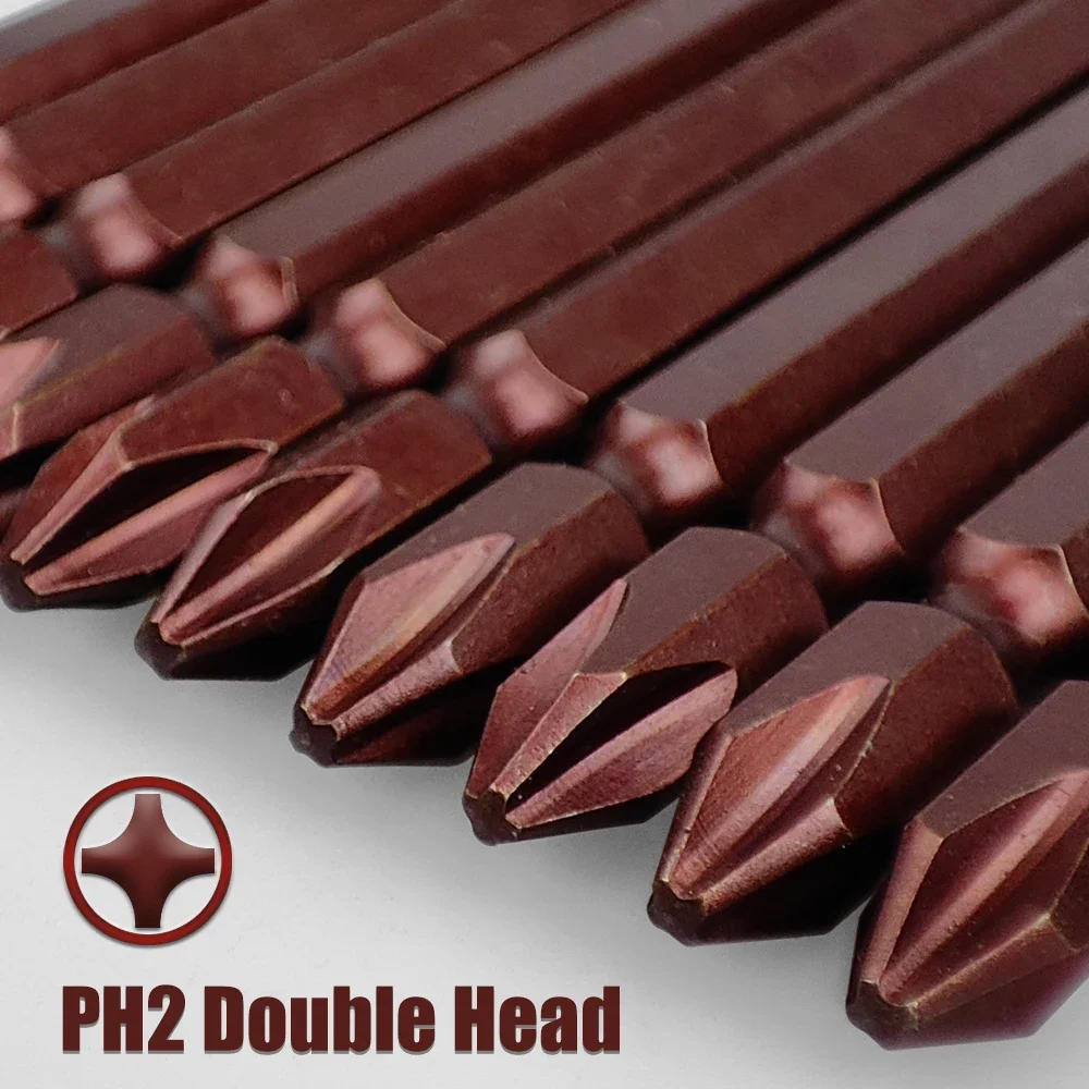 Description Picture 4 of item10Pcs 65-200mm Double-End Screwdriver Head Bits S2 Steel Ph2 Cross Bit Strong Magnetic High Hardness Torque Batch Head Sets