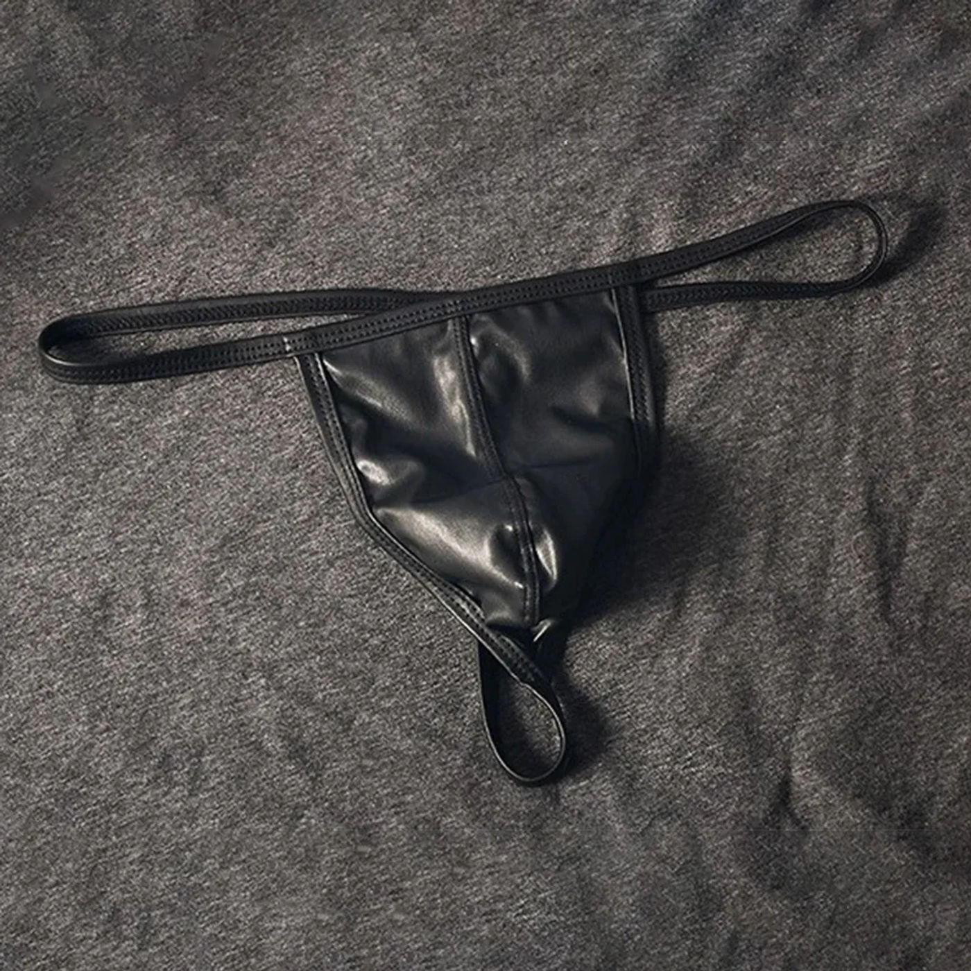 Description Picture 6 of itemSexy Men's Thongs Black Imitation Leather Men Bulge Pouch Briefs Low Waist Underwear Pump Man Bikini G-string Brazilian Thong