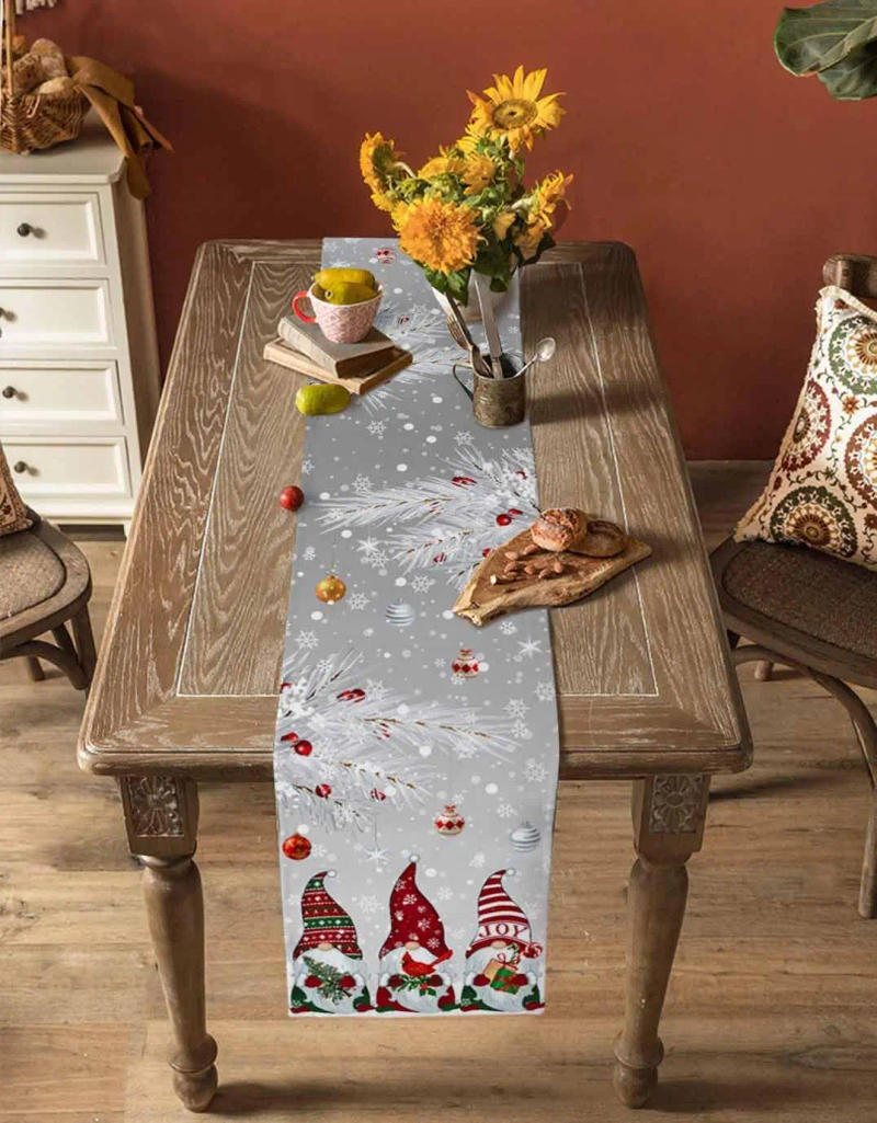 Description Picture 3 of itemChristmas Pink Gnomes Linen Table Runner Winter Xmas Snowflake Dresser Scarf Kitchen Dining Table Decor Navidad Decorations 2025