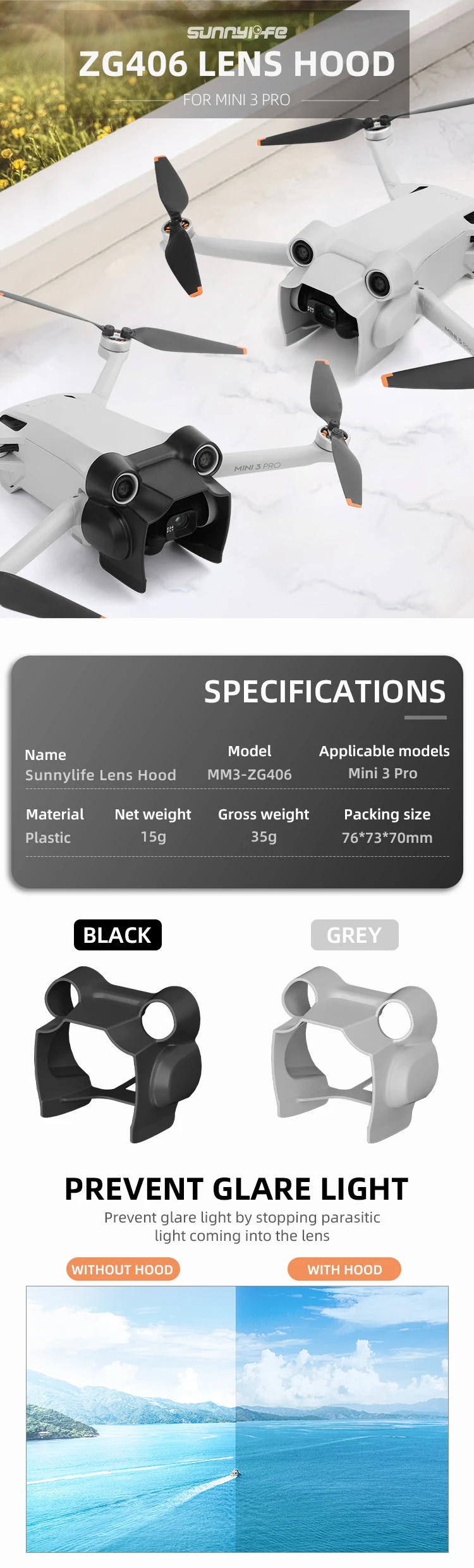 Description Picture 4 of itemFor Mini 3 Pro/MINI 3 Lens SunHood Anti-glare Lens Cover Protective Cap Drone Accessories for DJI Mini 3 Pro Drone Accessories