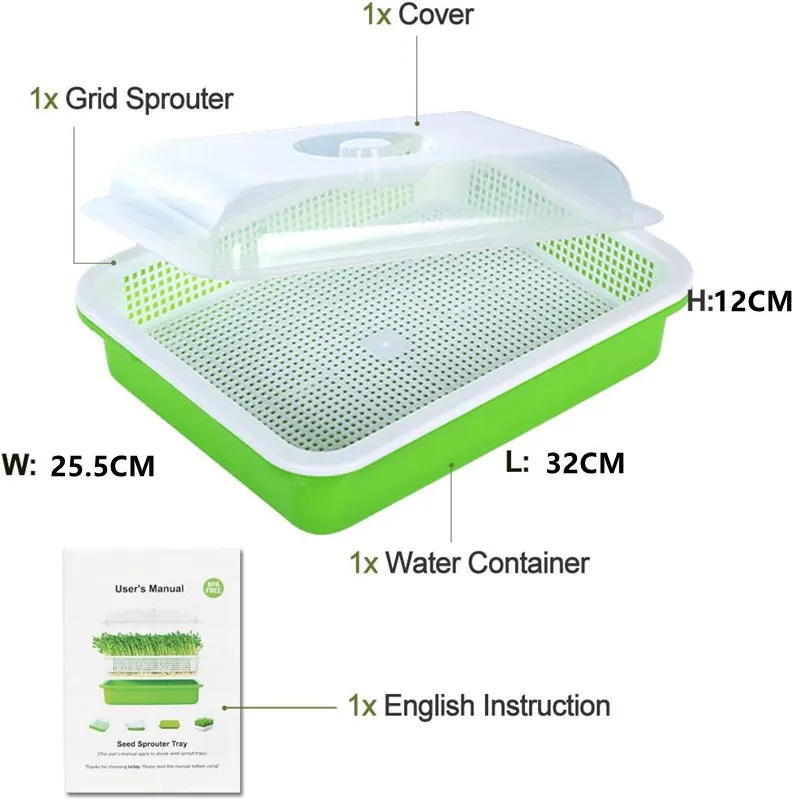 Description Picture 4 of item1set Sprouting Tray With Cover Pea Bean Wheat Seedling Germination Plate Cat Grass Wheatgrass Soilless Hydroponics Planting Pots