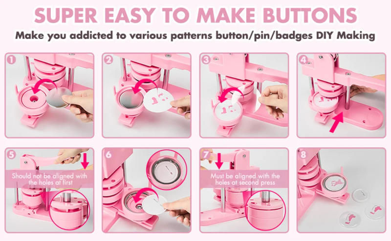 Description Picture 4 of itemButton Pin Maker Machine,Pink Button Press Badge Making Machine Sets 25/32/58MM With 300Pcs Button Parts+3 Molds+Circle Cutteres