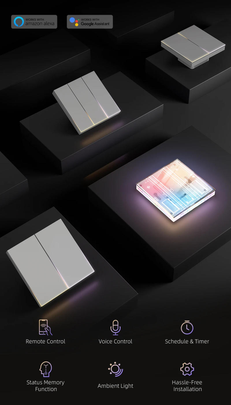 Description Picture 3 of itemAVATTO Tuya WiFi/ZigBee EU Smart Light Switch 1/2/3/4Gang Button Switch With Ambient Light Works With Alexa Google Home Alice