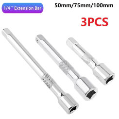 3pc 1/4Inch Chromed Steel Extension Bars Ratchet Sockets Wrench Adapter Power Drill Adapters Long Bar Connecting Rod 50/75/100MM
