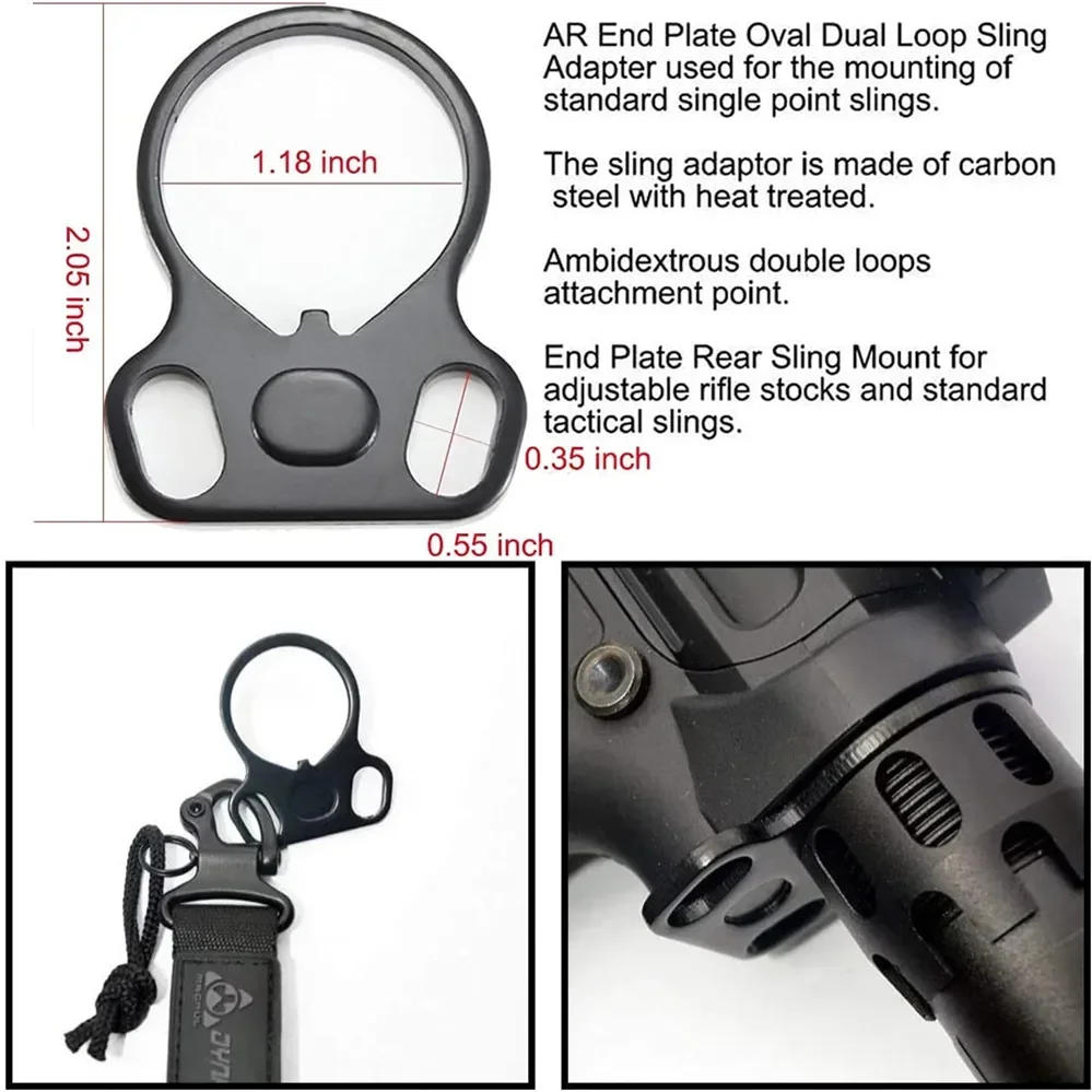 Description Picture 3 of itemTactical Rifle End Plate Sling Adapter Dual Loop Ambidextrous One Single Point Sling Mount For AR-15 M4 Hunting Gun Accessories