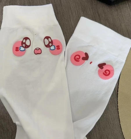 Description Picture 2 of itemJapanese Kawaii Expression Thigh Socks White Print Long Socks JK Harajuku Over Knee Thigh High Stockings Y2K Cosplay Socks