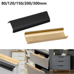 Door Handles Kitchen Cabinet Cupboard Drawer Concealed Finger Edge Pull Aluminum Pulls Home Furniture Door Hardware Accessory
