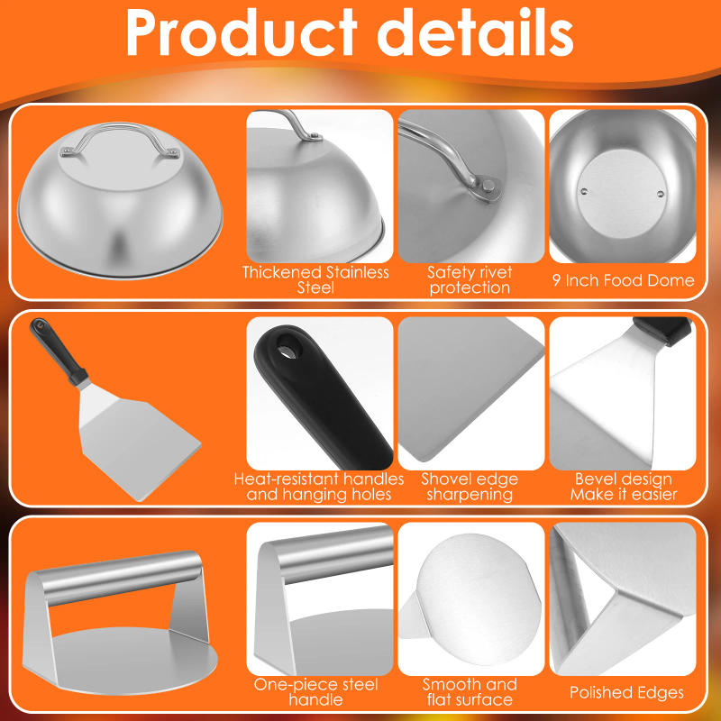 Description Picture 3 of itemSmashed Burger Kit, Burger Press, 5.5 Inch Smash Grill Press Metal Burger Spatula Hamburger Patty Maker Flat Top Grill Cooking