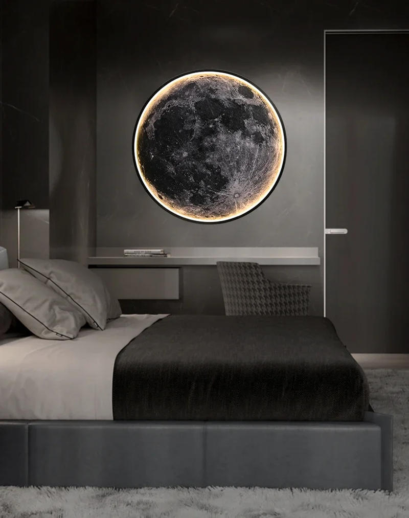 Description Picture 6 of itemGray Moon Circular Porch Decoration Painting Led Luminous Light Painting Light Luxury Style Bedside Painting Corridor End Mural